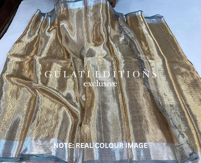 Masoom Minawala in our Handwoven Molten Gold-Silver Pure Tissue Brocade Saree