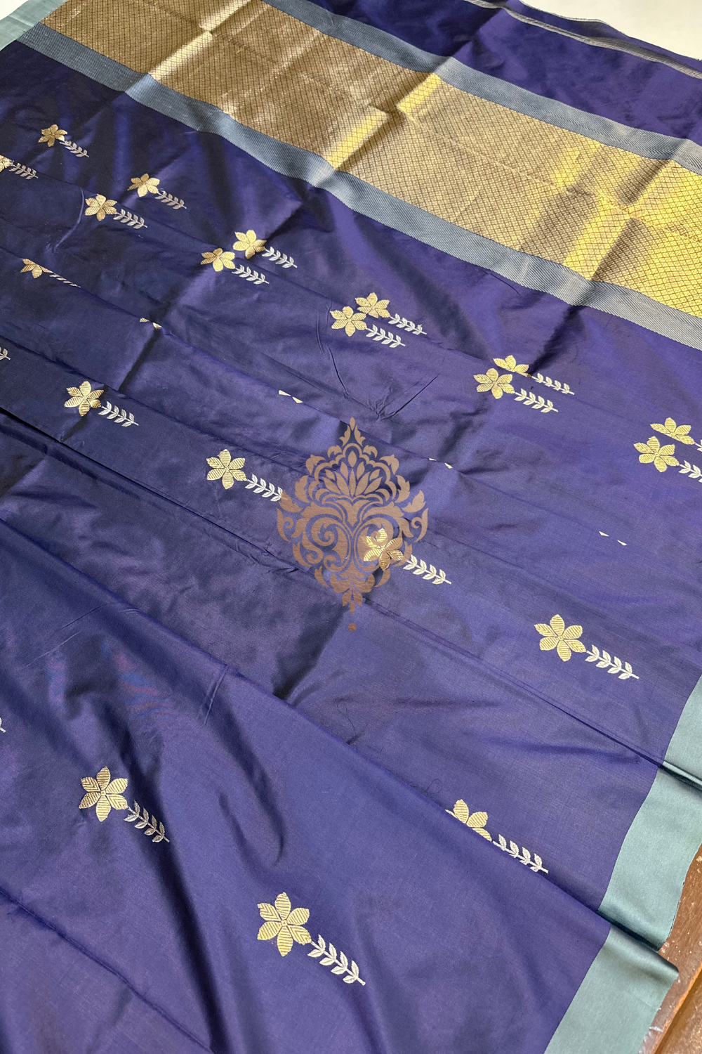 Handwoven indigo blue silk saree