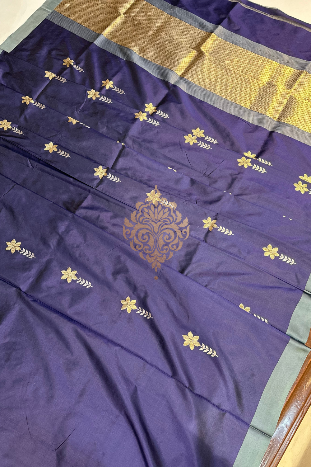 Handwoven indigo blue silk saree