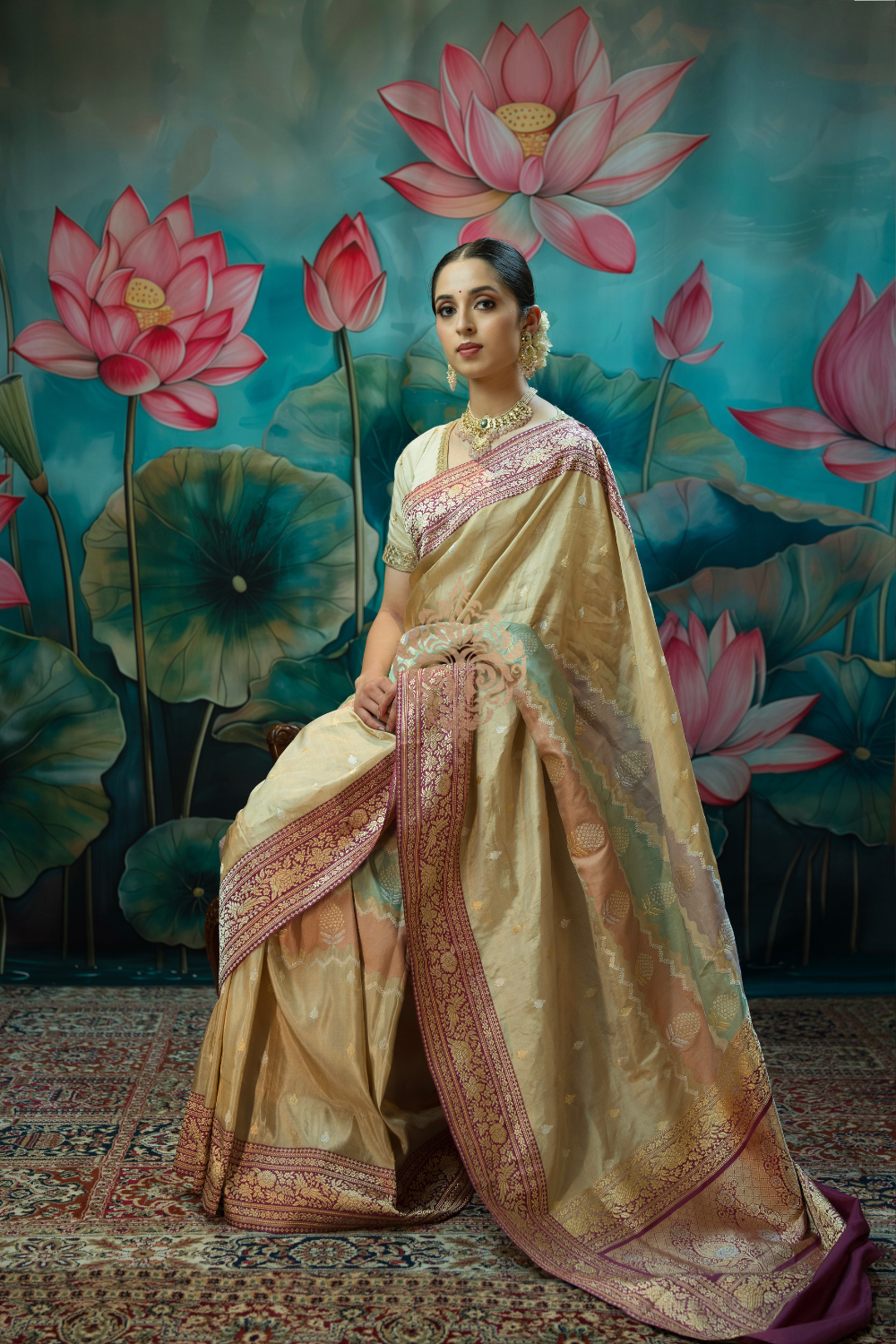 Handwoven gold single edition rangkat saree