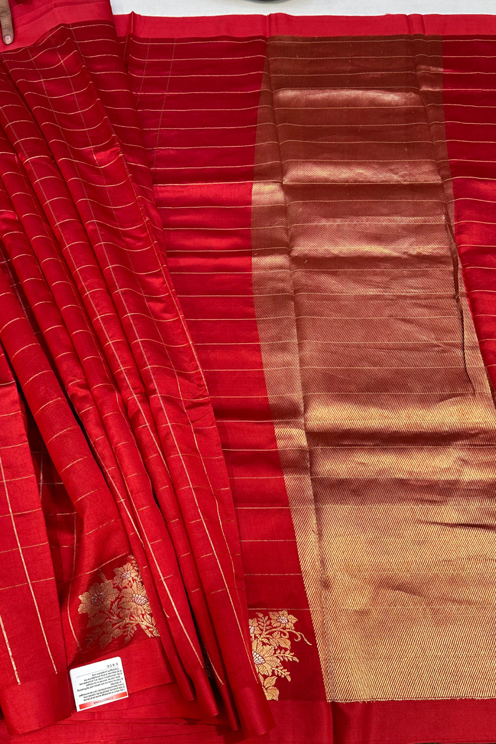 Handwoven red check pure silk saree