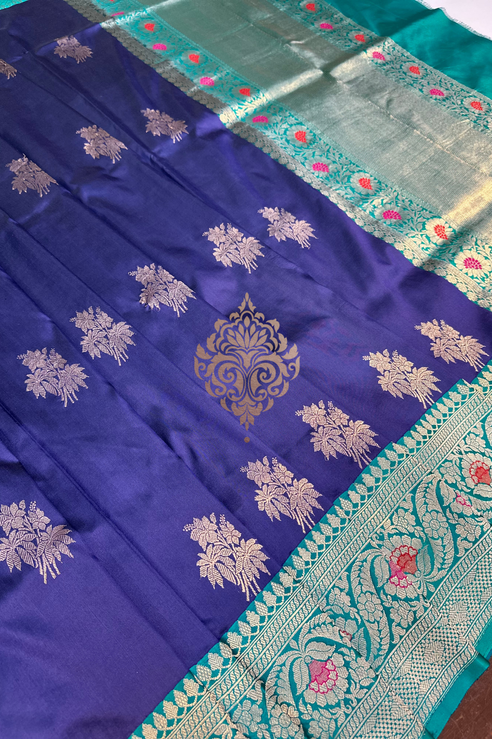 handwoven indigo blue- turqouise silk saree