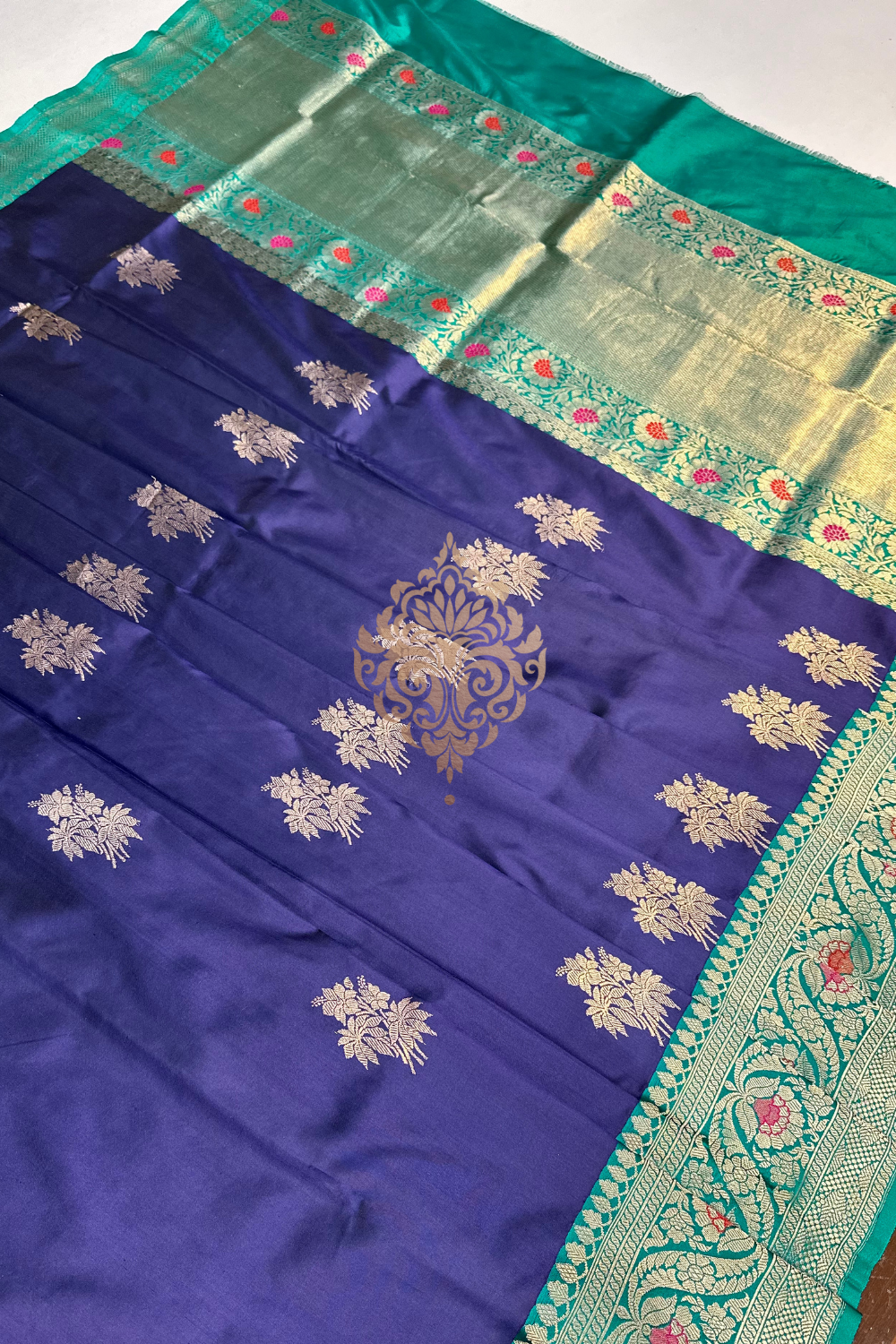 handwoven indigo blue- turqouise silk saree