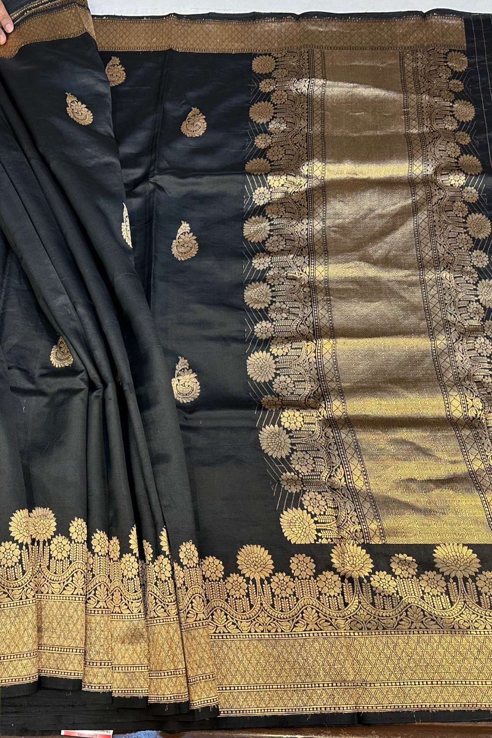 Handwoven black pure silk saree