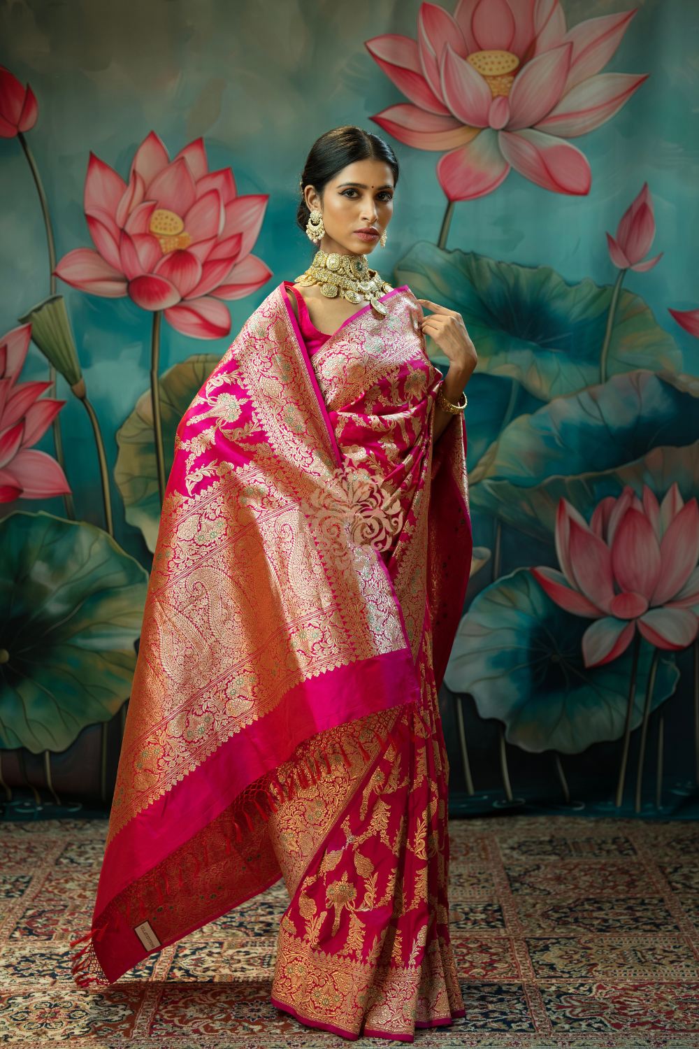 Handwoven vintage revival fuschia pink silk saree