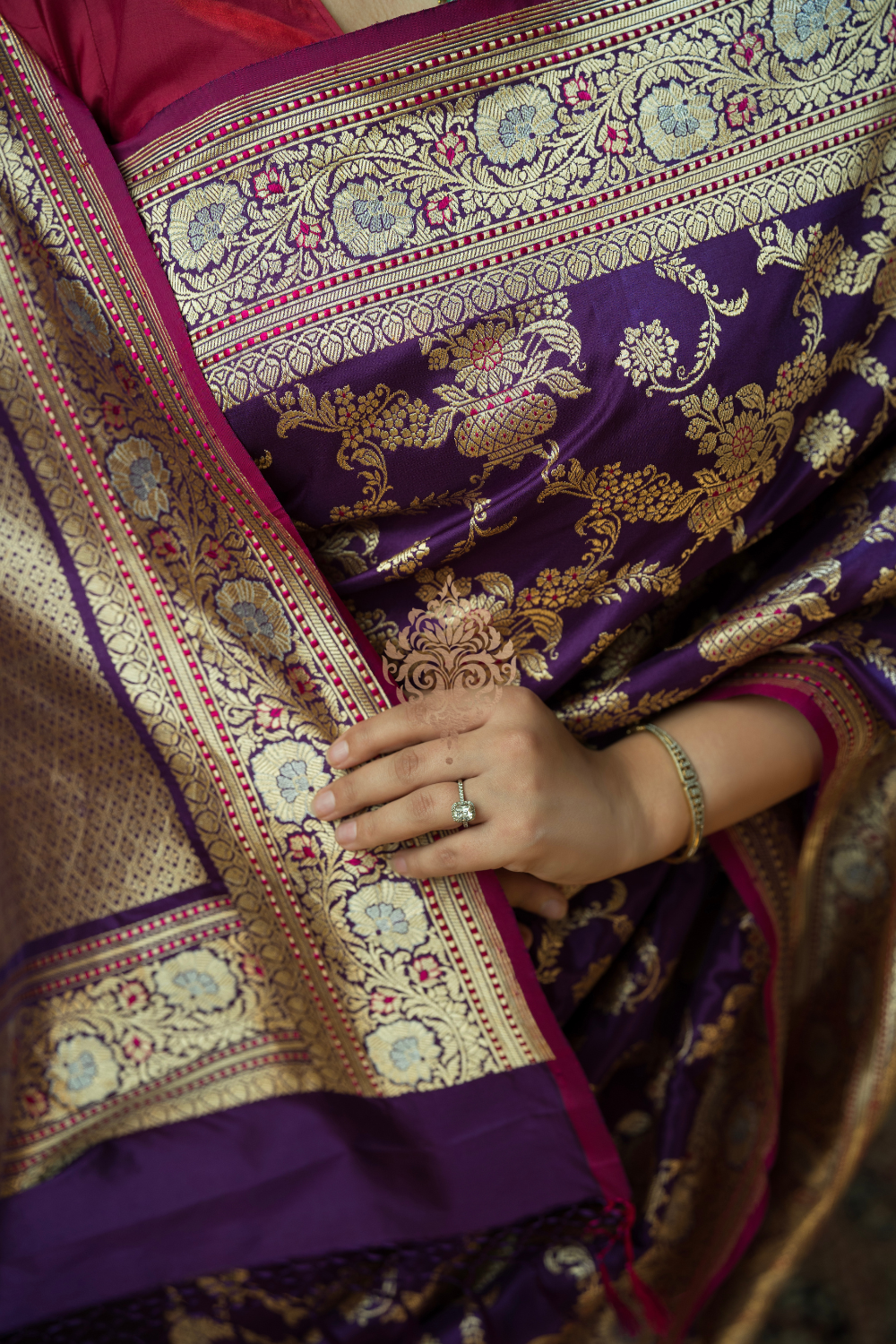 Handwoven vintage revival purple silk saree