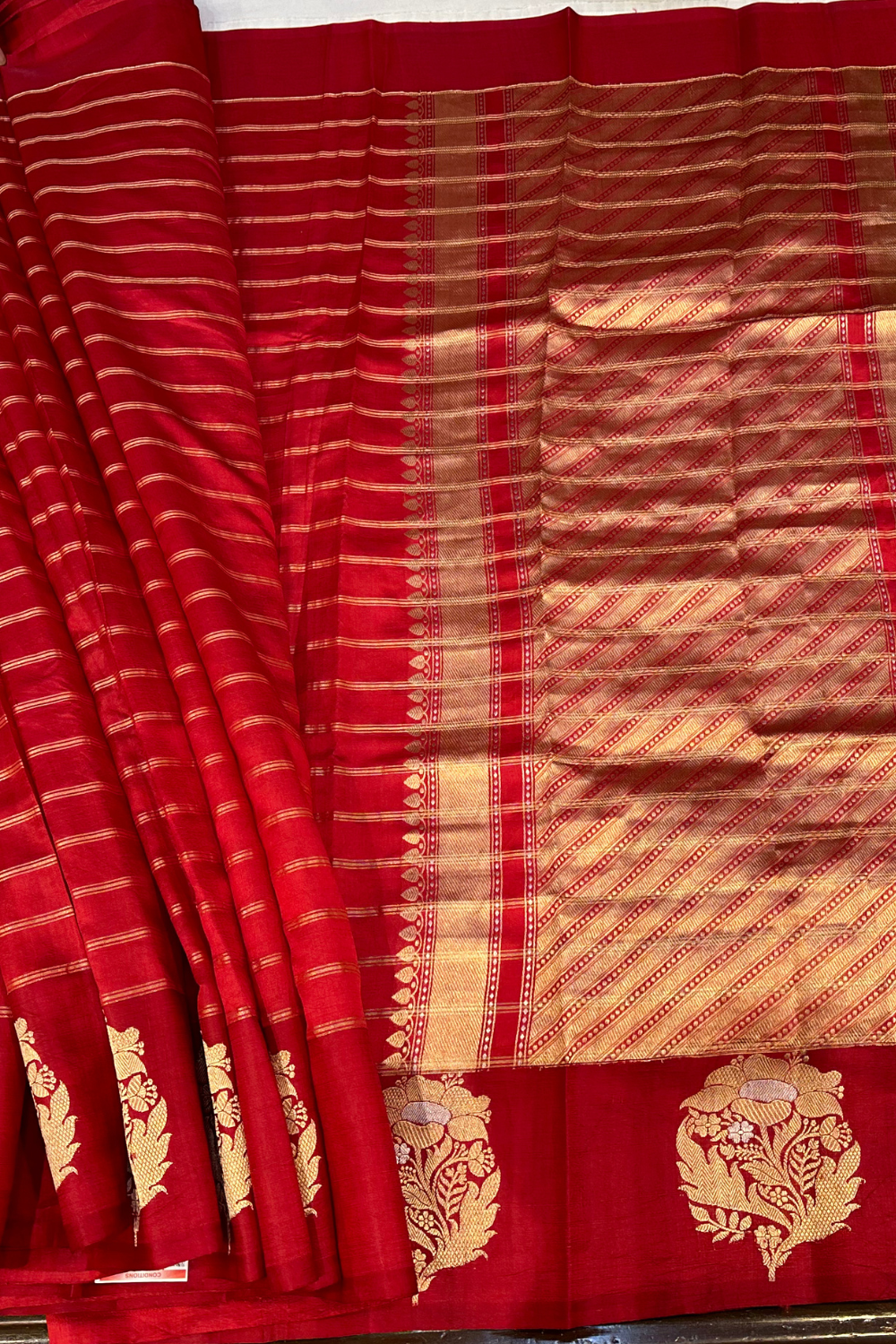 Handwoven red stripe pure silk saree