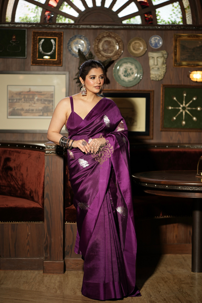 NATASHA LUTHRA IN OUR HANDWOVEN PURPLE SILK SAREE