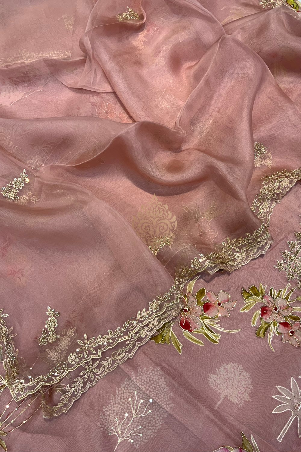 Hand embroidered pastel pink unstitched suit set - single edition