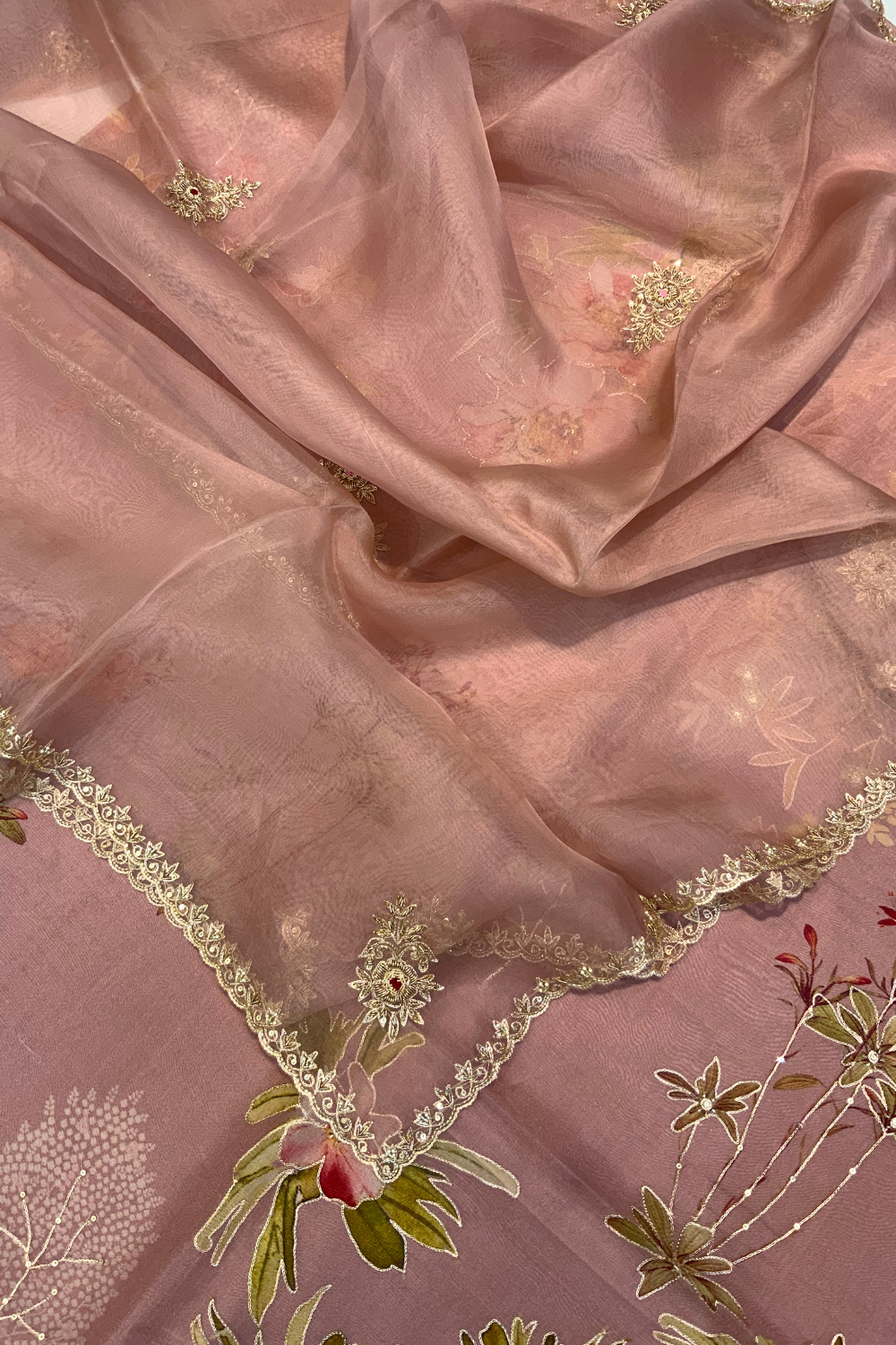 Hand embroidered dusty pink unstitched suit set - single edition