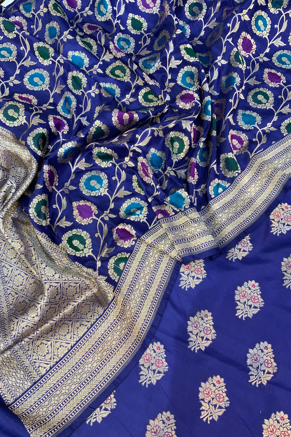 Handwoven royal blue katan unstitched suit set - single edition