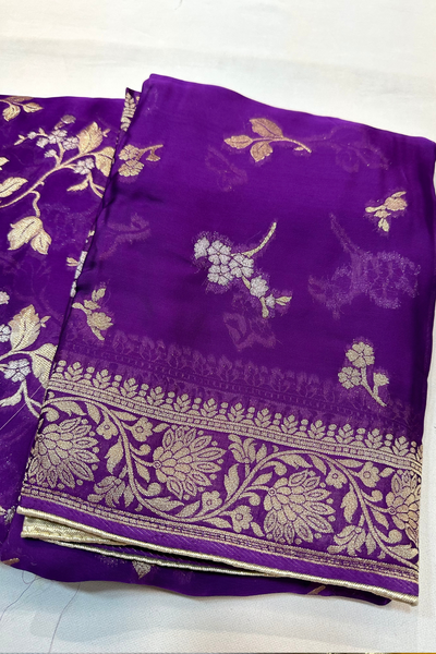 Woven purple georgette-satin 3 pc suit set