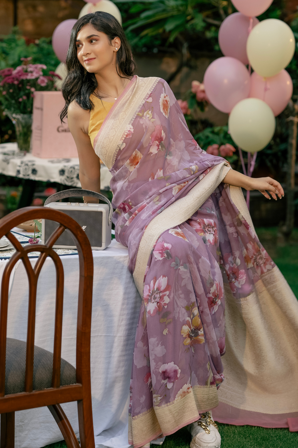 Handwoven 'malva' georgette saree