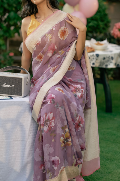 Handwoven 'malva' georgette saree