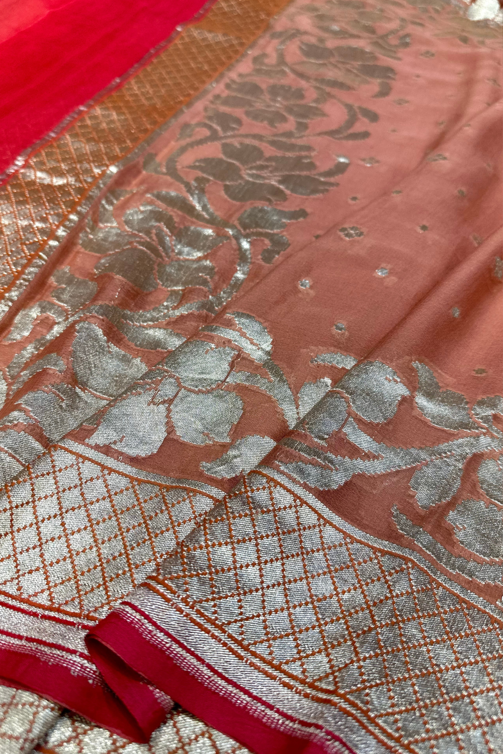 Handwoven dusty peach georgette dupatta