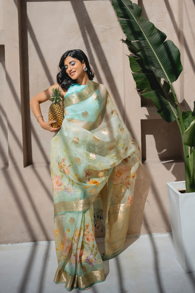 Handwoven 'Verde' organza saree