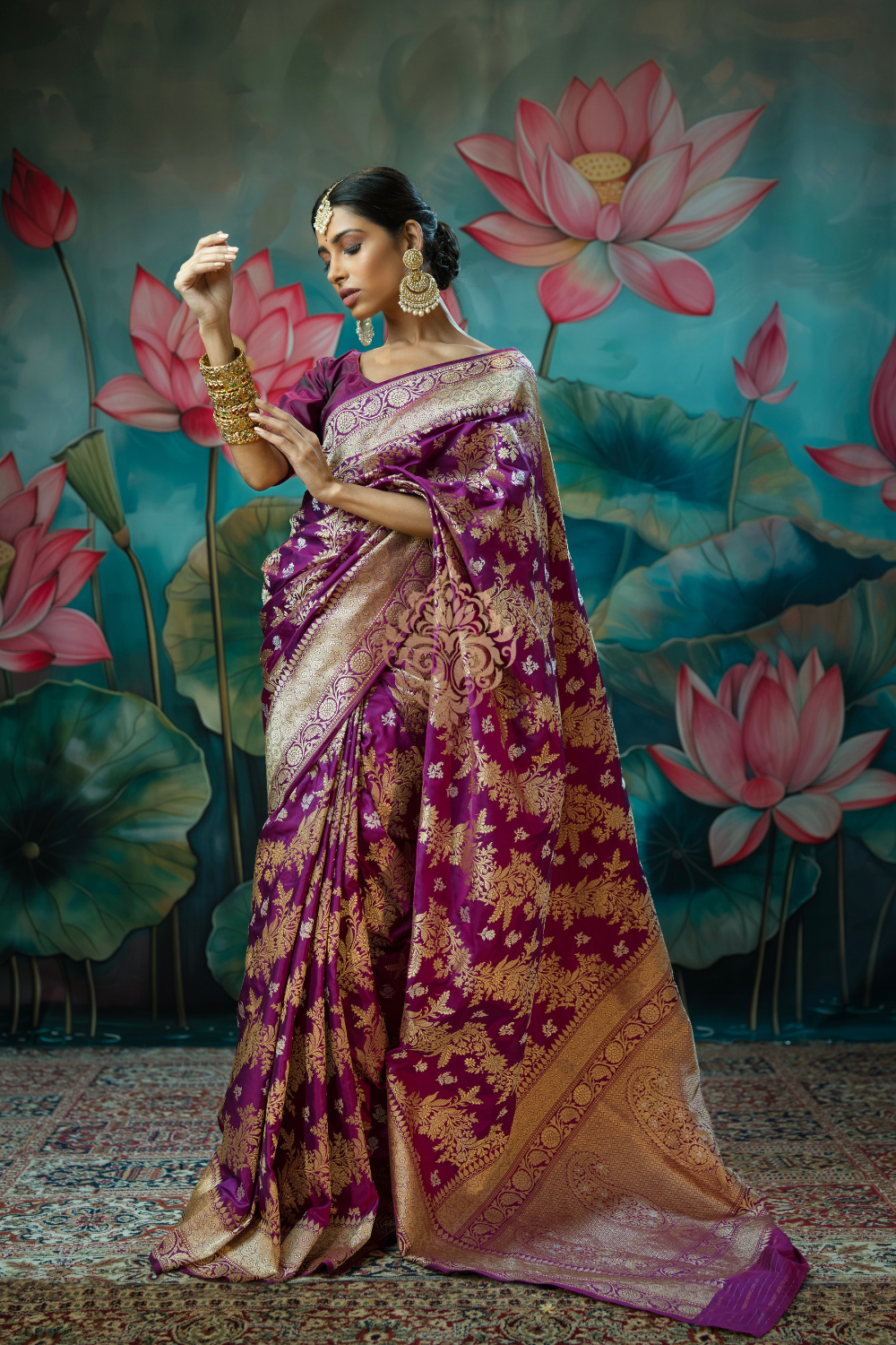 Handwoven vintage revival purple adda silk saree