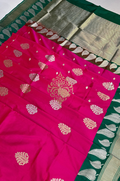 handwoven rani pink-green silk saree