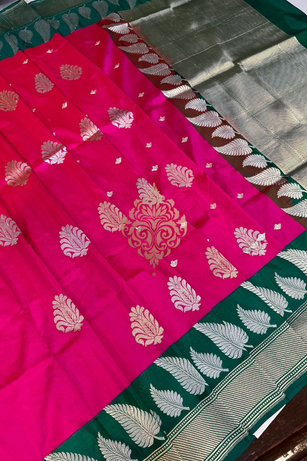 handwoven rani pink-green silk saree