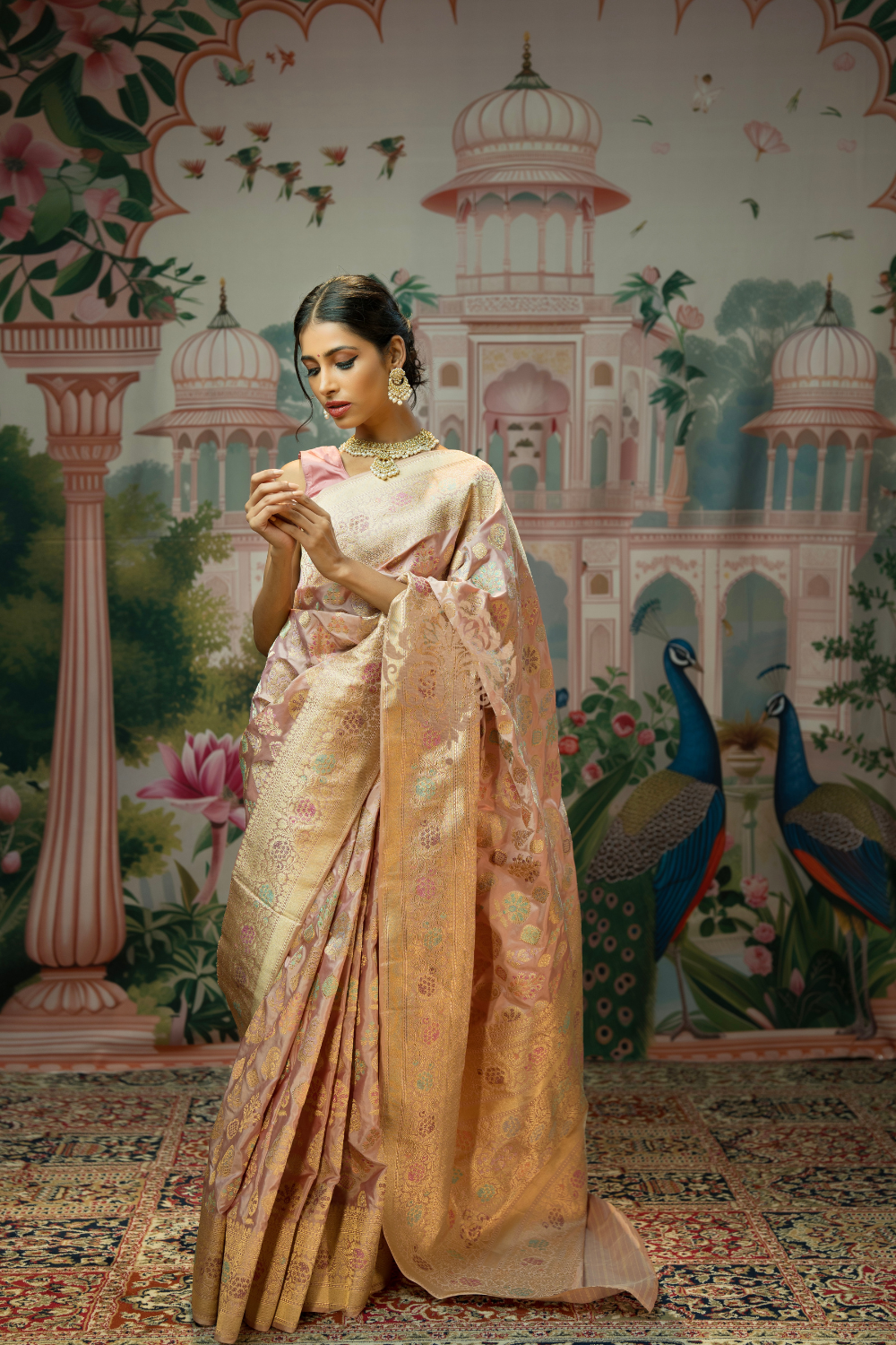 Handwoven vintage revival powder pink silk saree