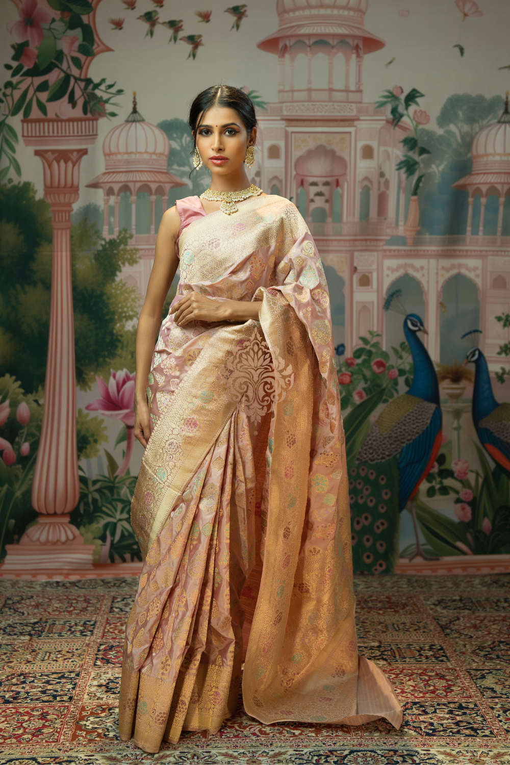 Handwoven vintage revival powder pink silk saree