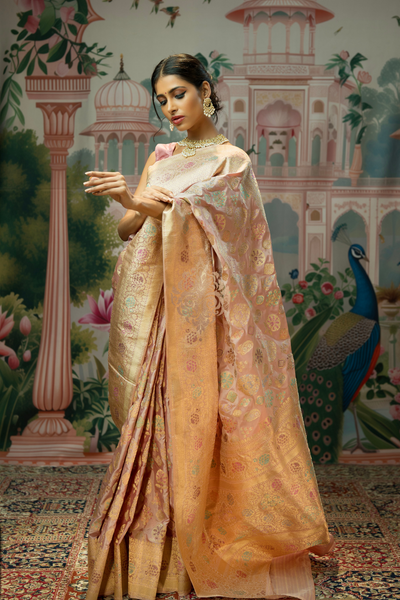 Handwoven vintage revival powder pink silk saree