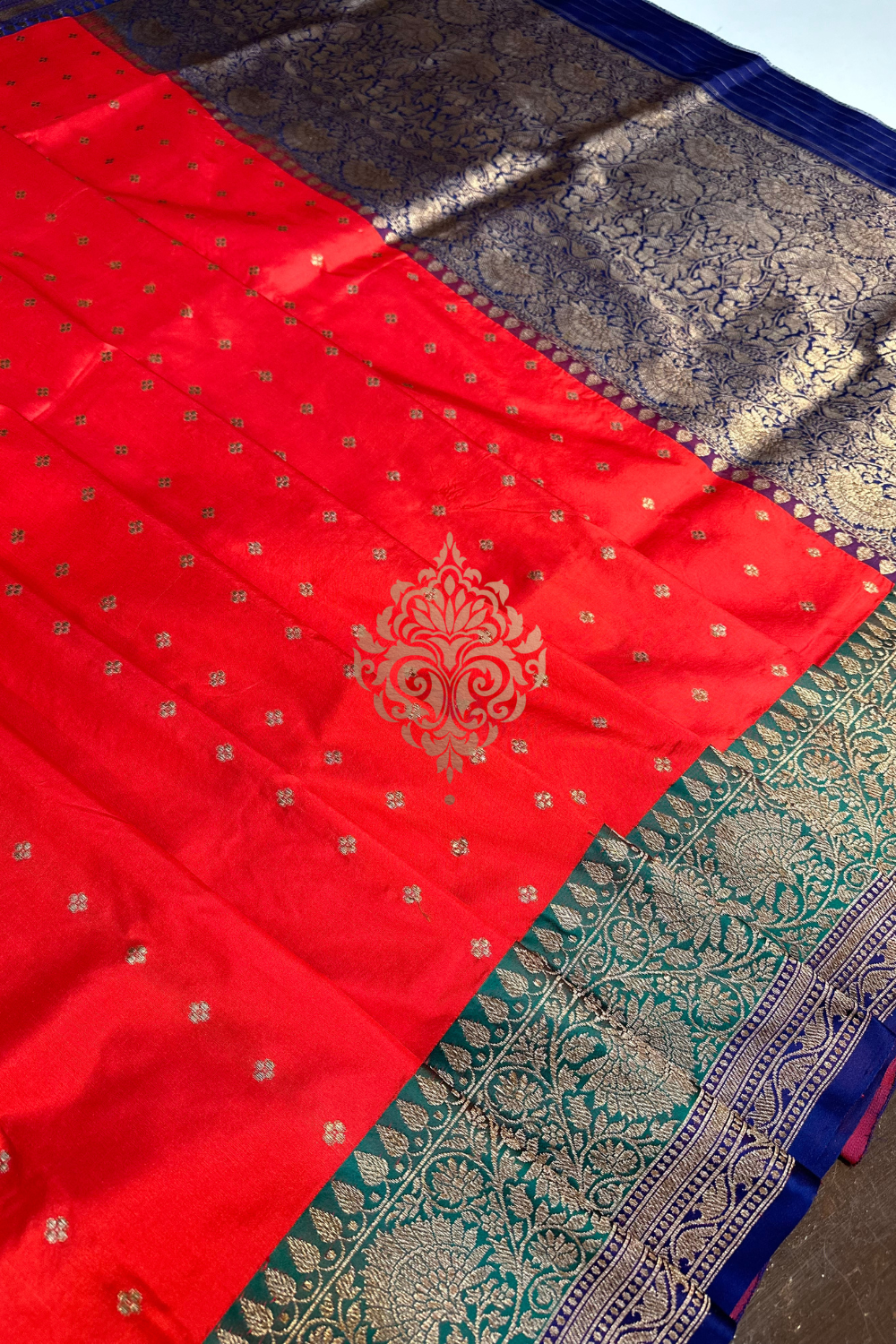 handwoven red-blue silk saree