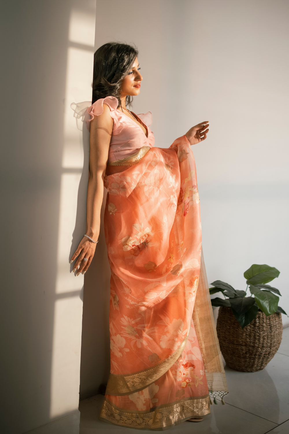 Handwoven 'pesca' organza saree