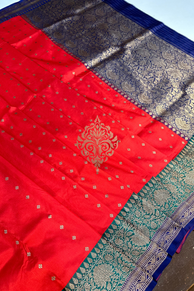 handwoven red-blue silk saree