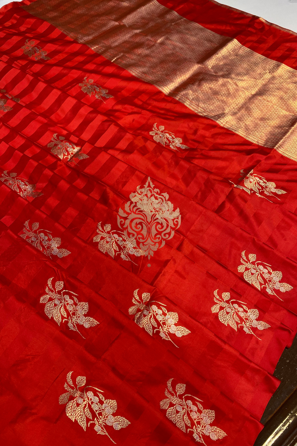 handwoven red satin silk saree