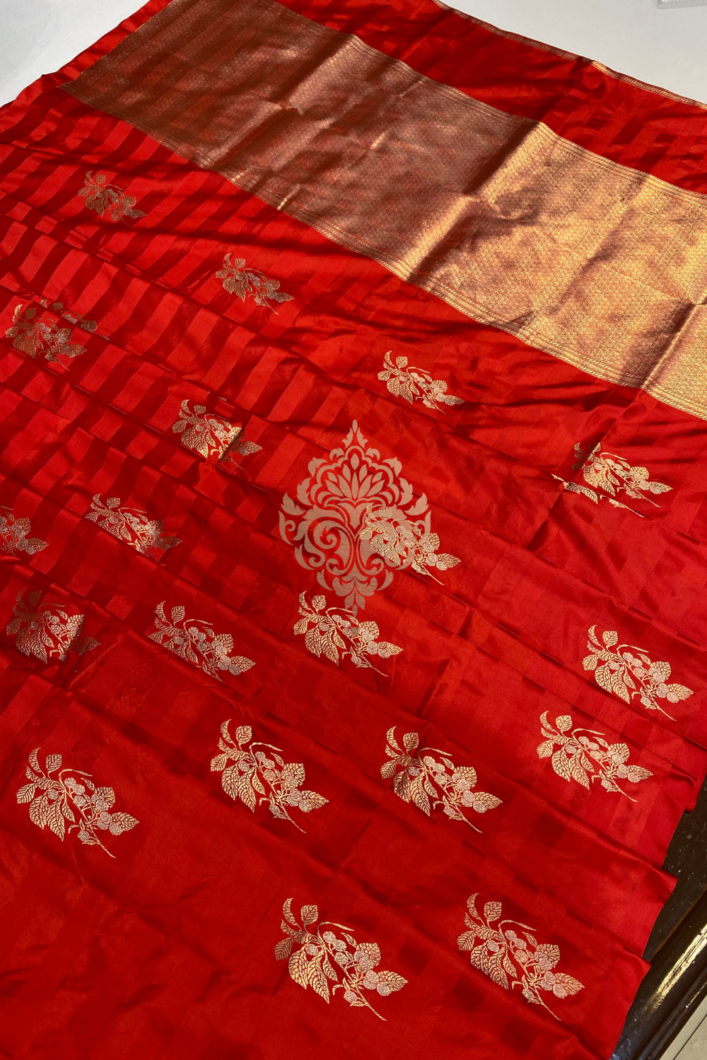 handwoven red satin silk saree