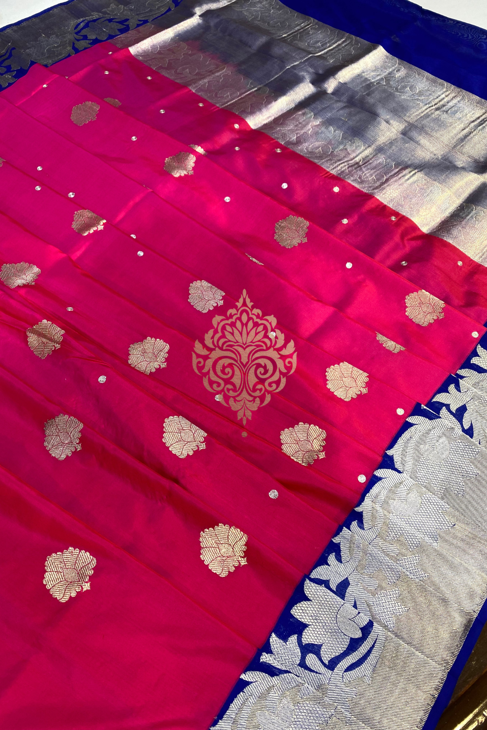 handwoven pink-blue silk saree