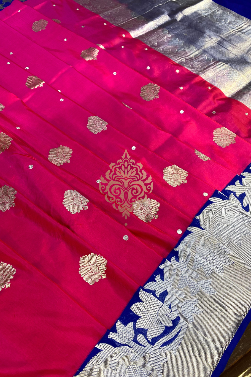 handwoven pink-blue silk saree