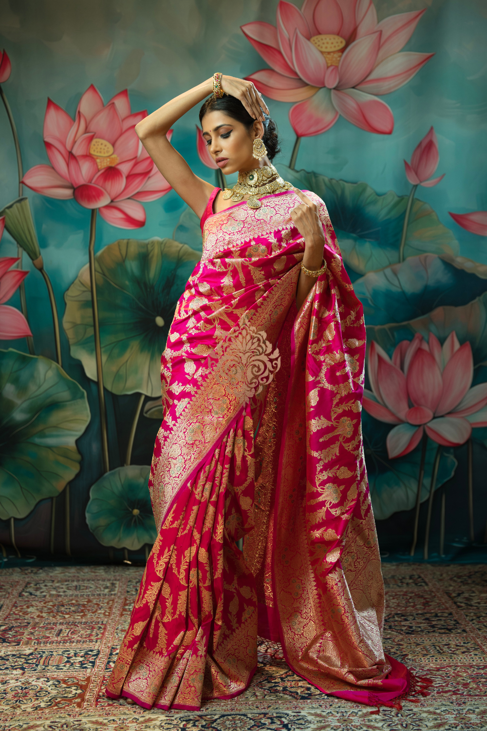 Handwoven vintage revival fuschia pink silk saree