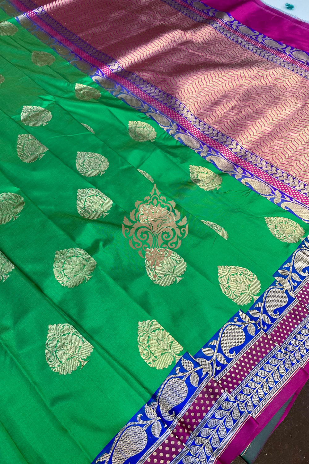 handwoven emerald green silk saree