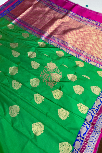 handwoven emerald green silk saree