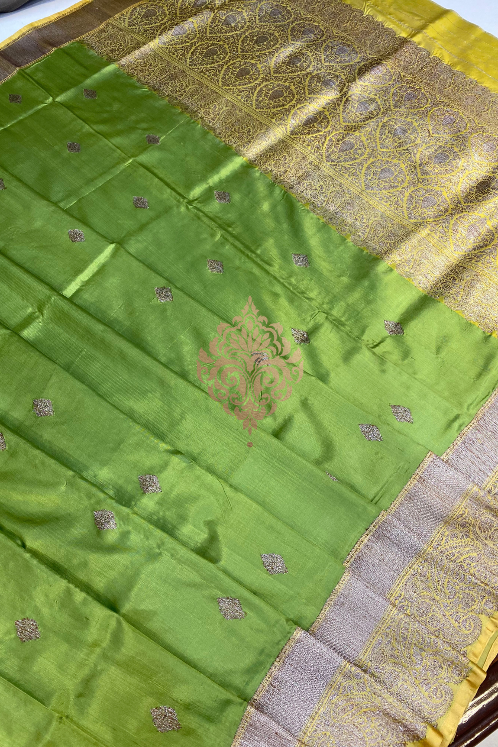 handwoven dusty green silk saree