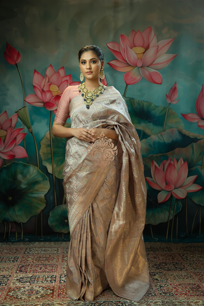 Handwoven vintage revival lilac silk saree