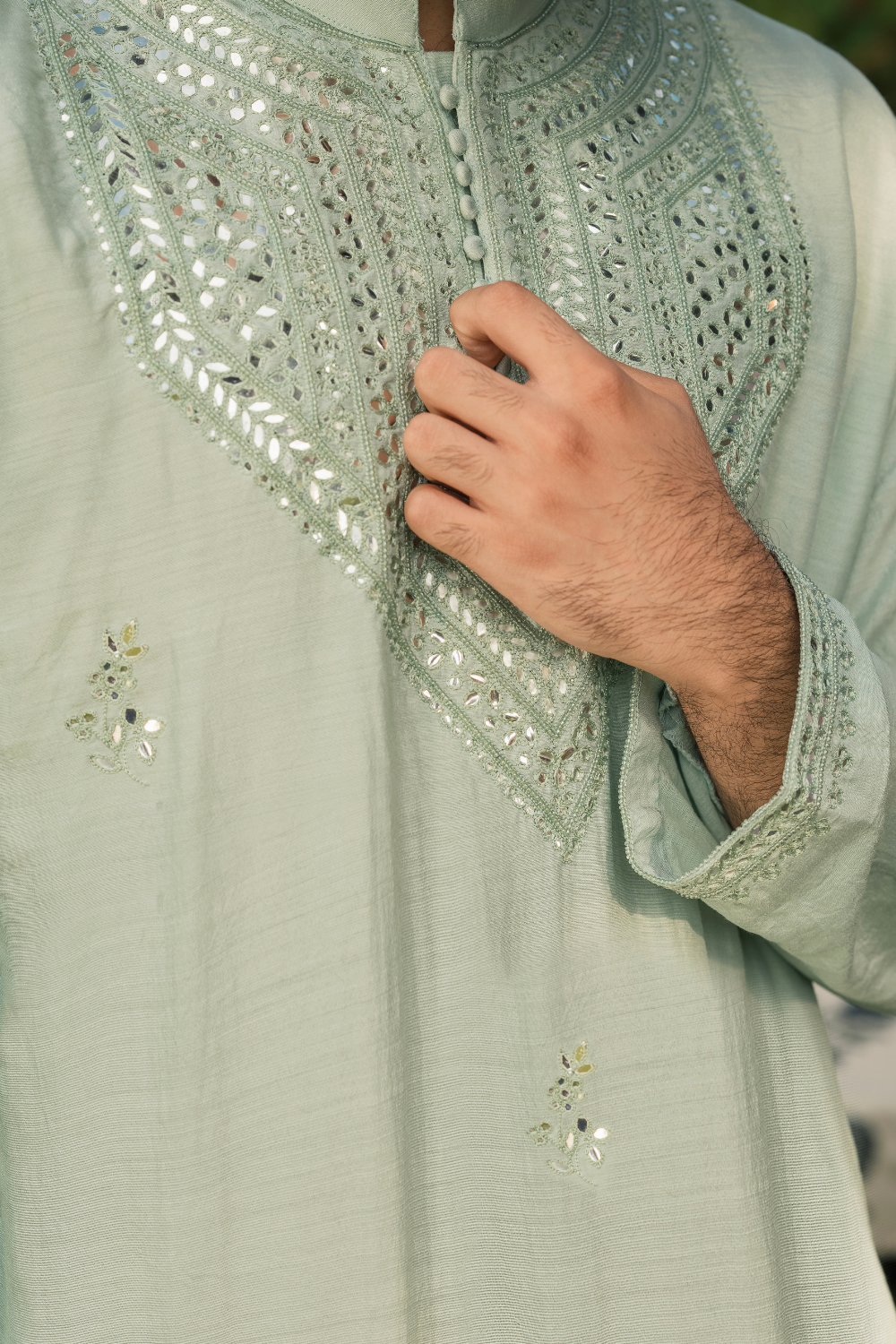 Pre-order: Hand embroidered 'acqua' mens kurta set