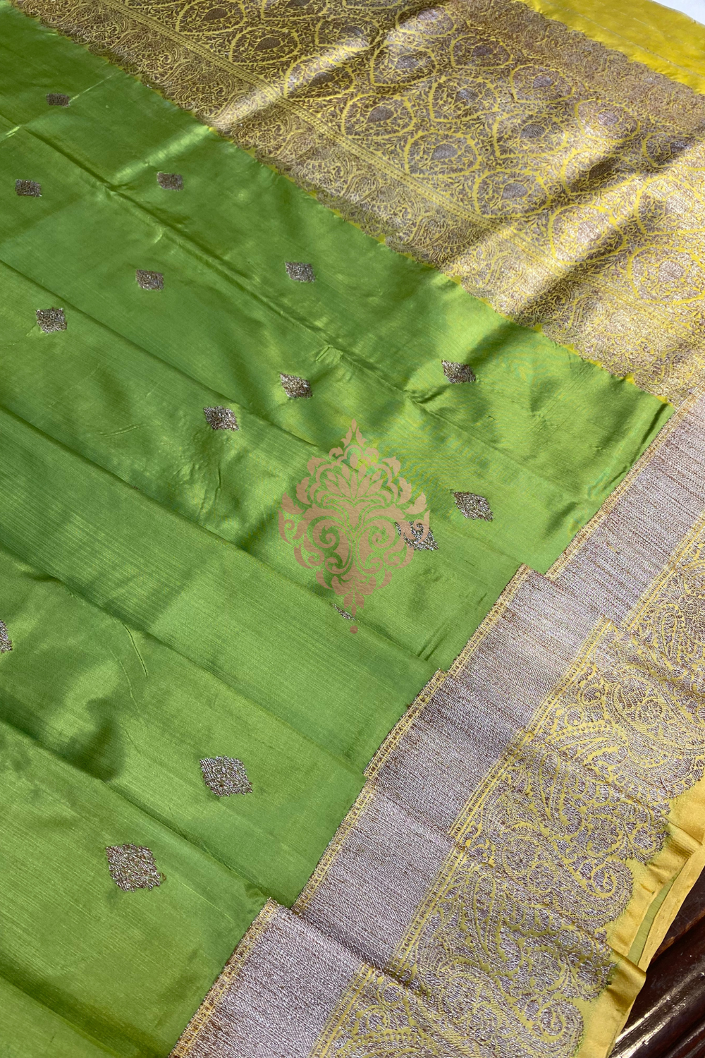 handwoven dusty green silk saree