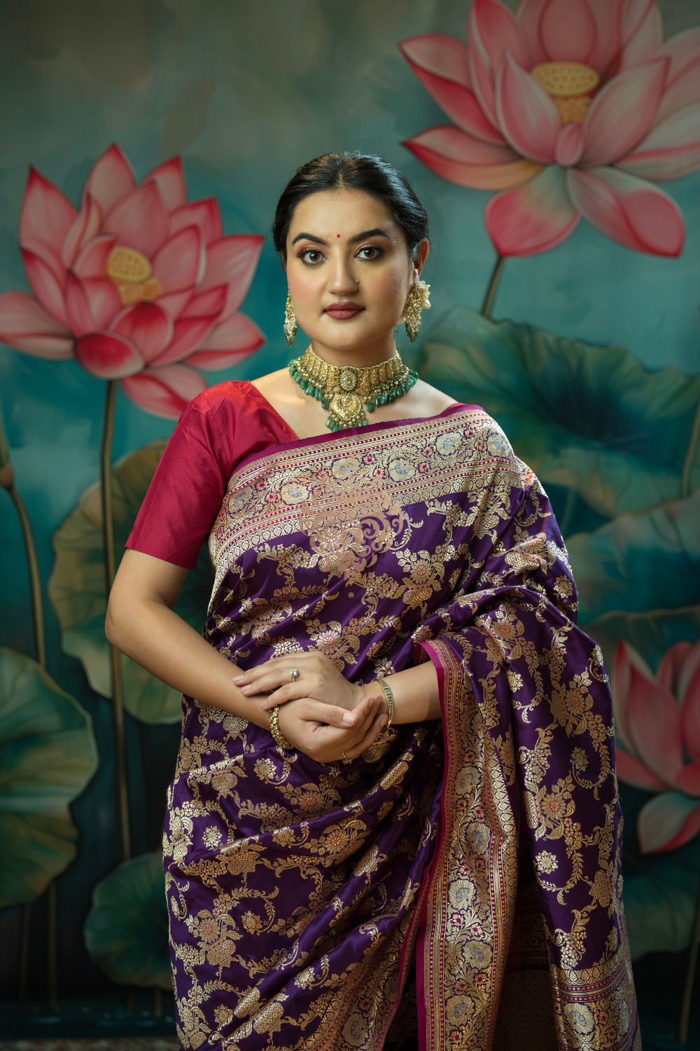 Handwoven vintage revival purple silk saree