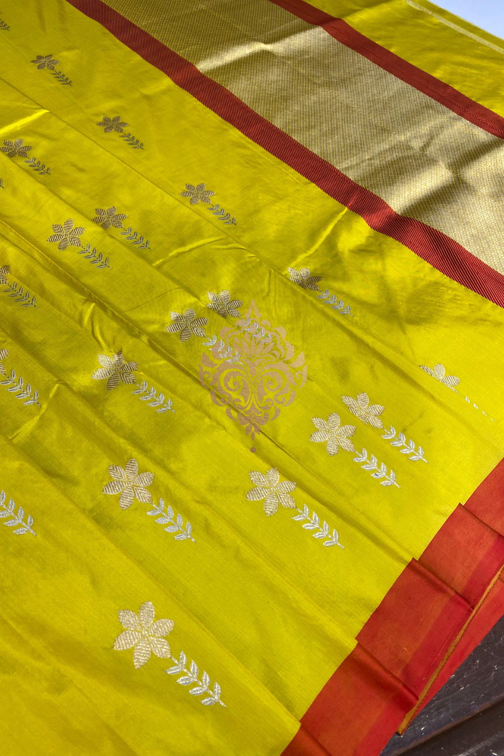 handwoven lime yellow silk saree