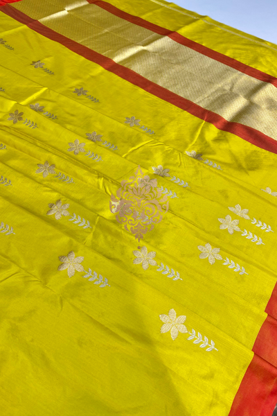 handwoven lime yellow silk saree