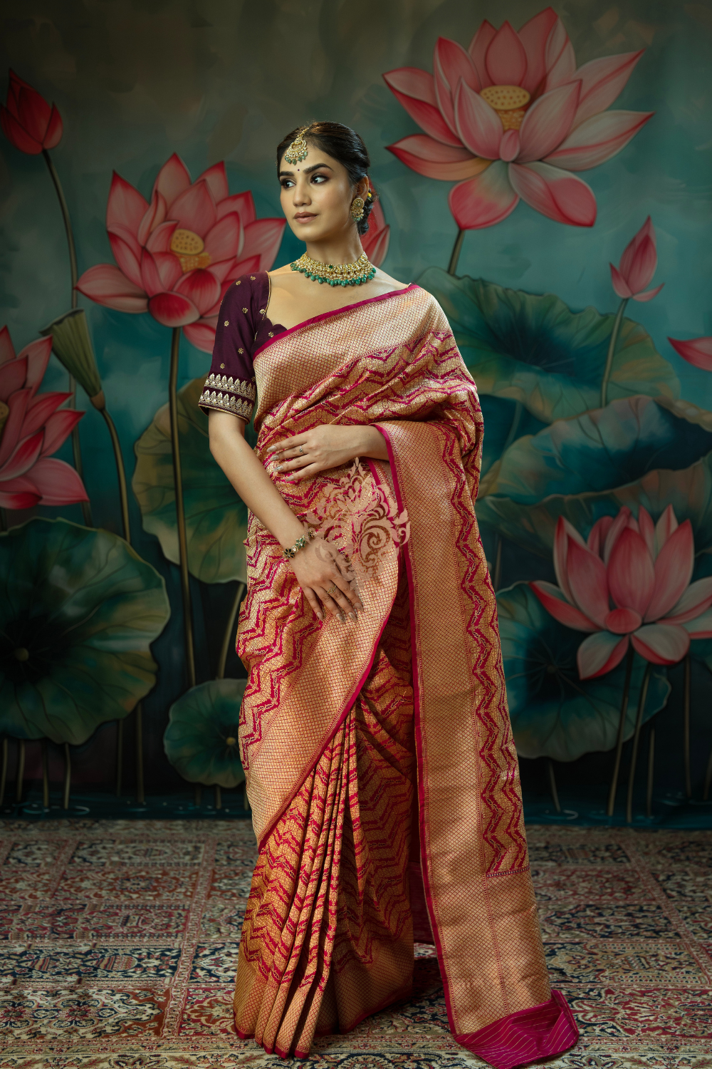 Handwoven vintage revival rani pink brocade silk saree