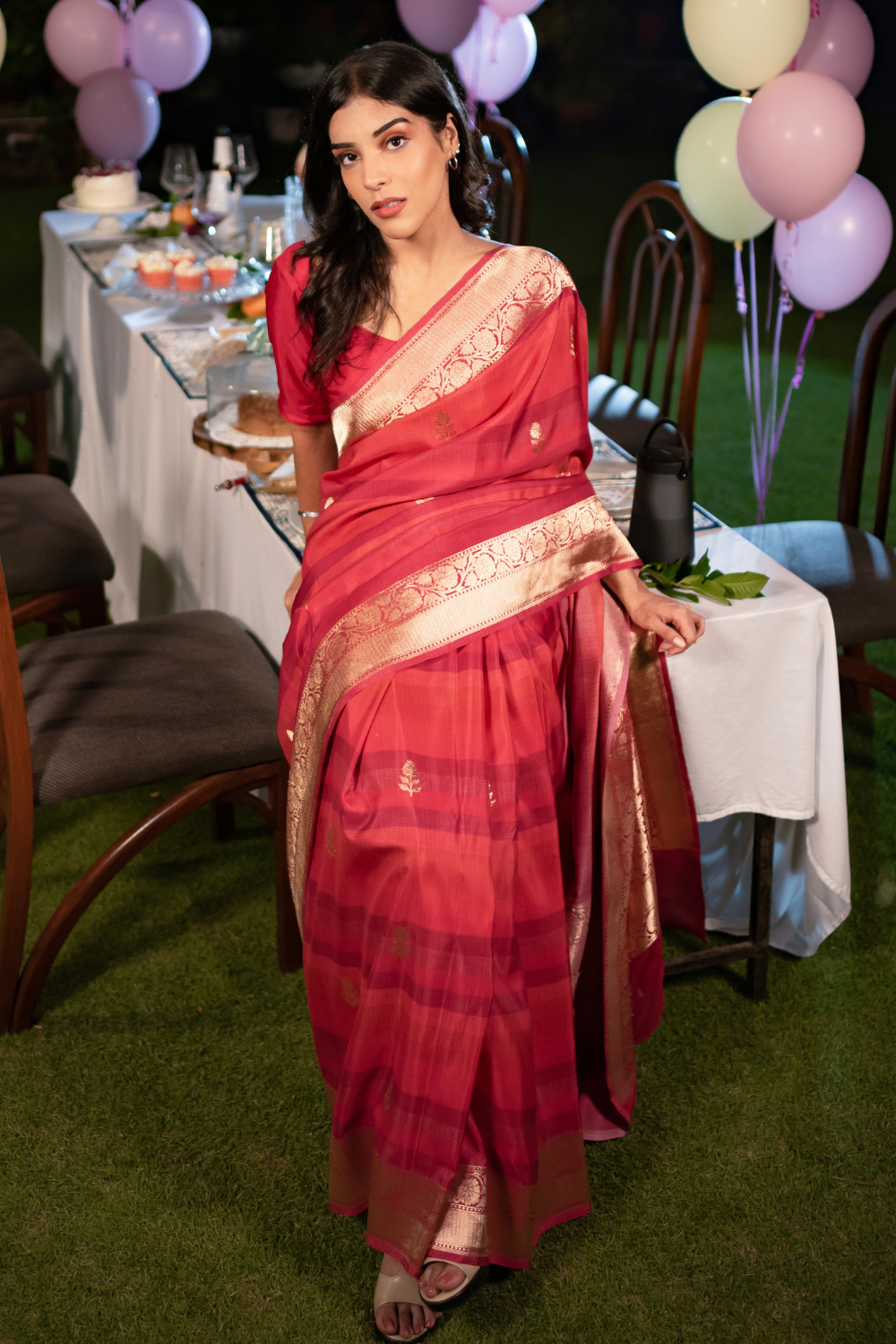 Handwoven 'fuoco' muga saree