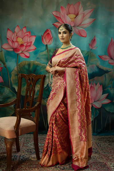 Handwoven vintage revival rani pink brocade silk saree