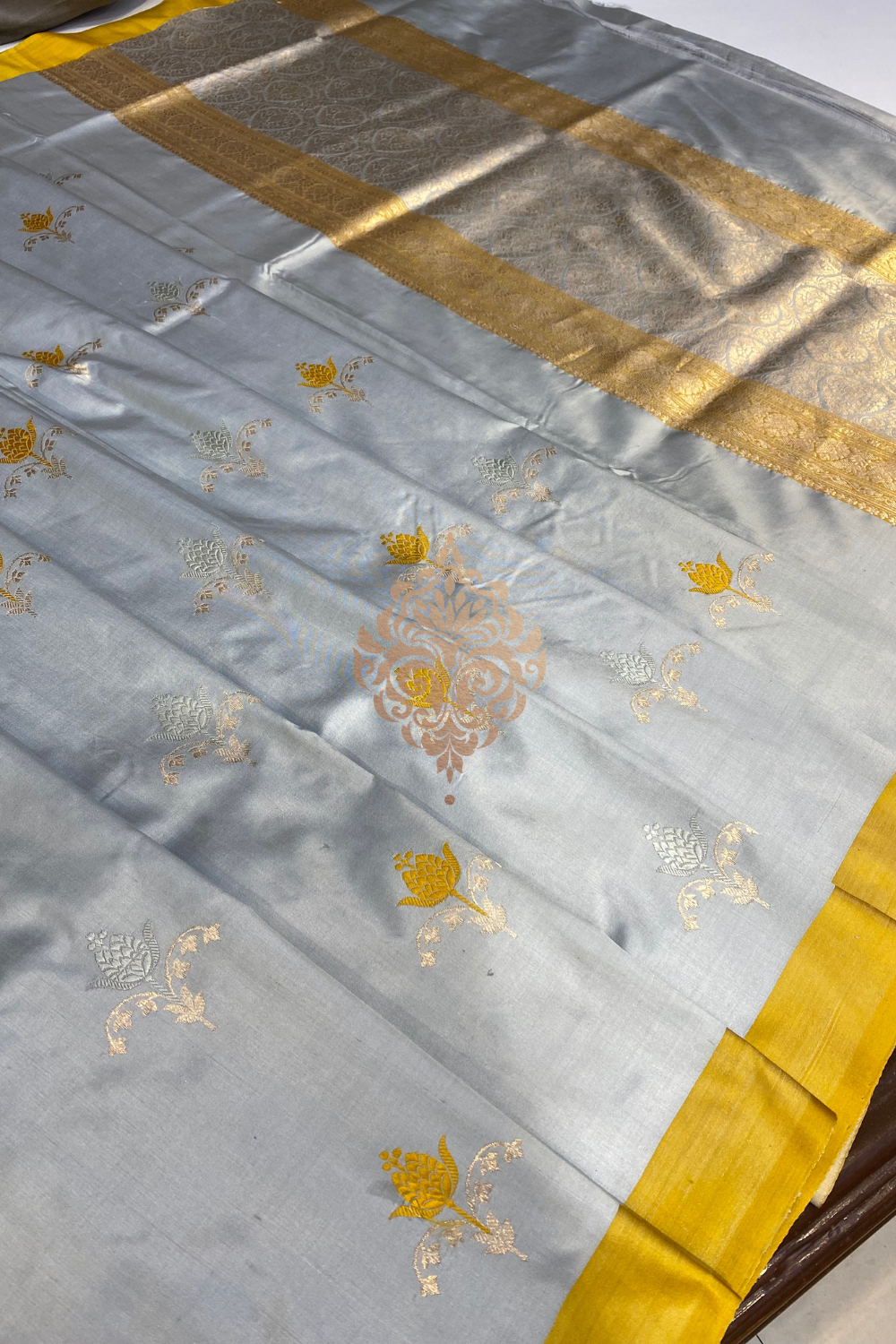 handwoven pigeon blue silk saree