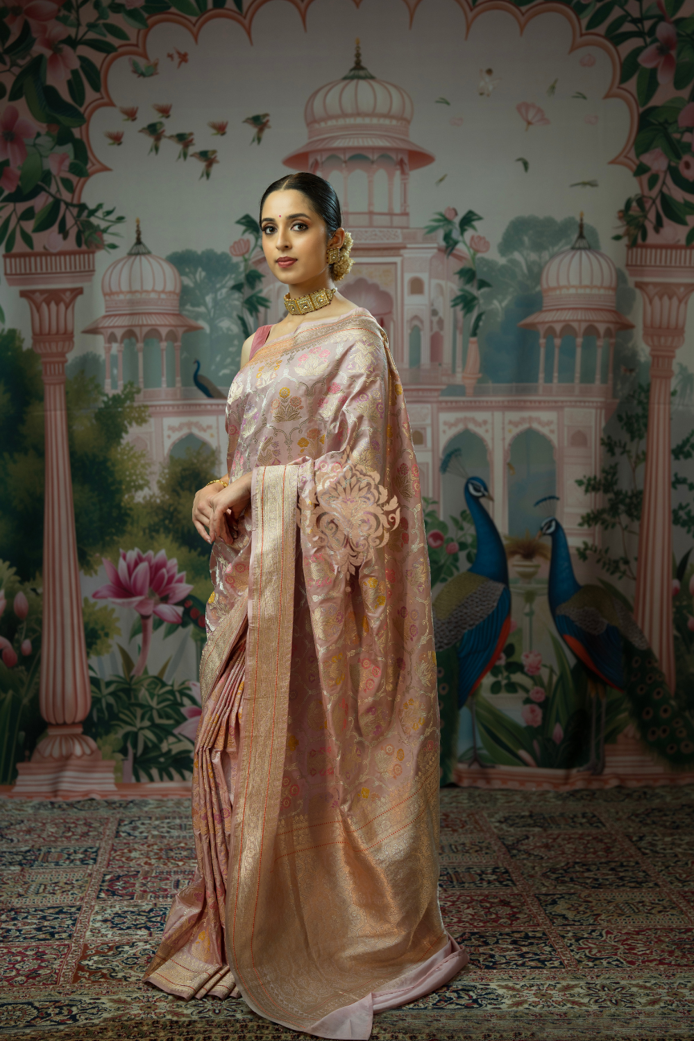 Handwoven vintage revival dusty pink silk saree