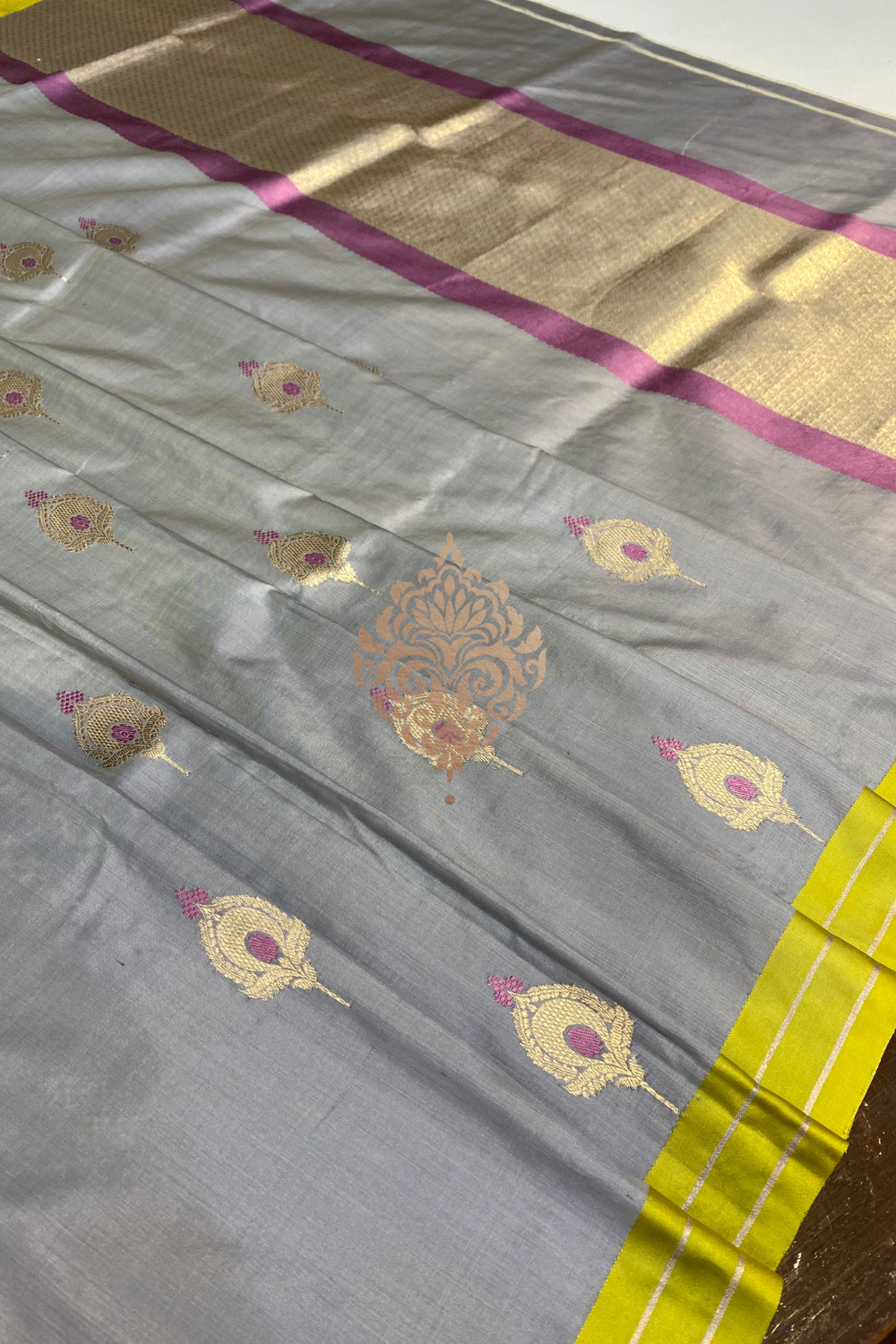 handwoven grey silk saree