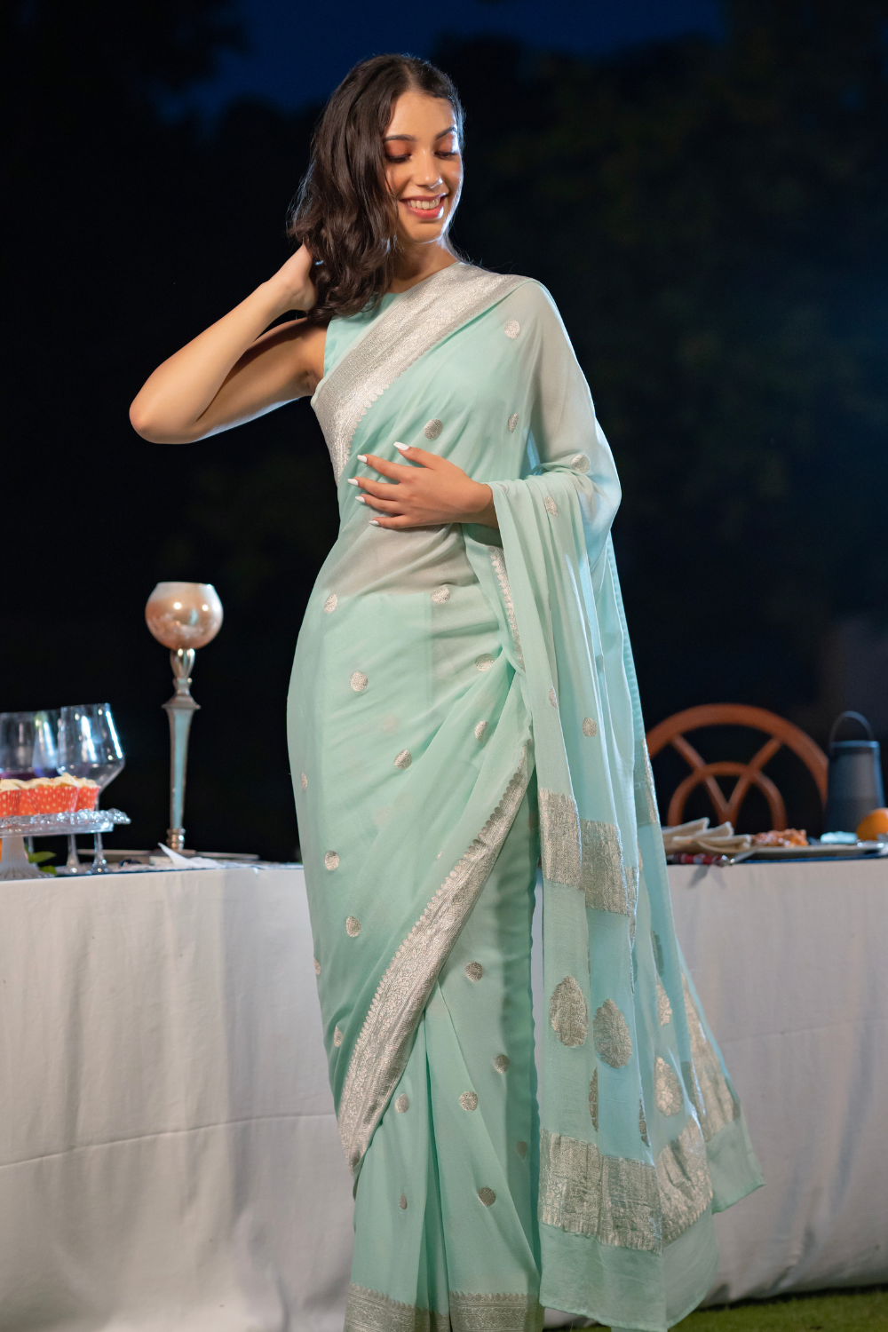 Handwoven 'oceano' georgette saree